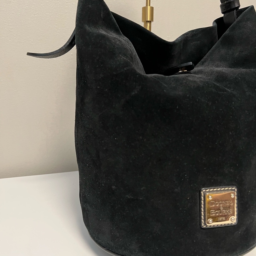 Dooney & Bourke Black Suede Bucket Bag | Vintage Leather Trim Purse - Picture 2 of 13